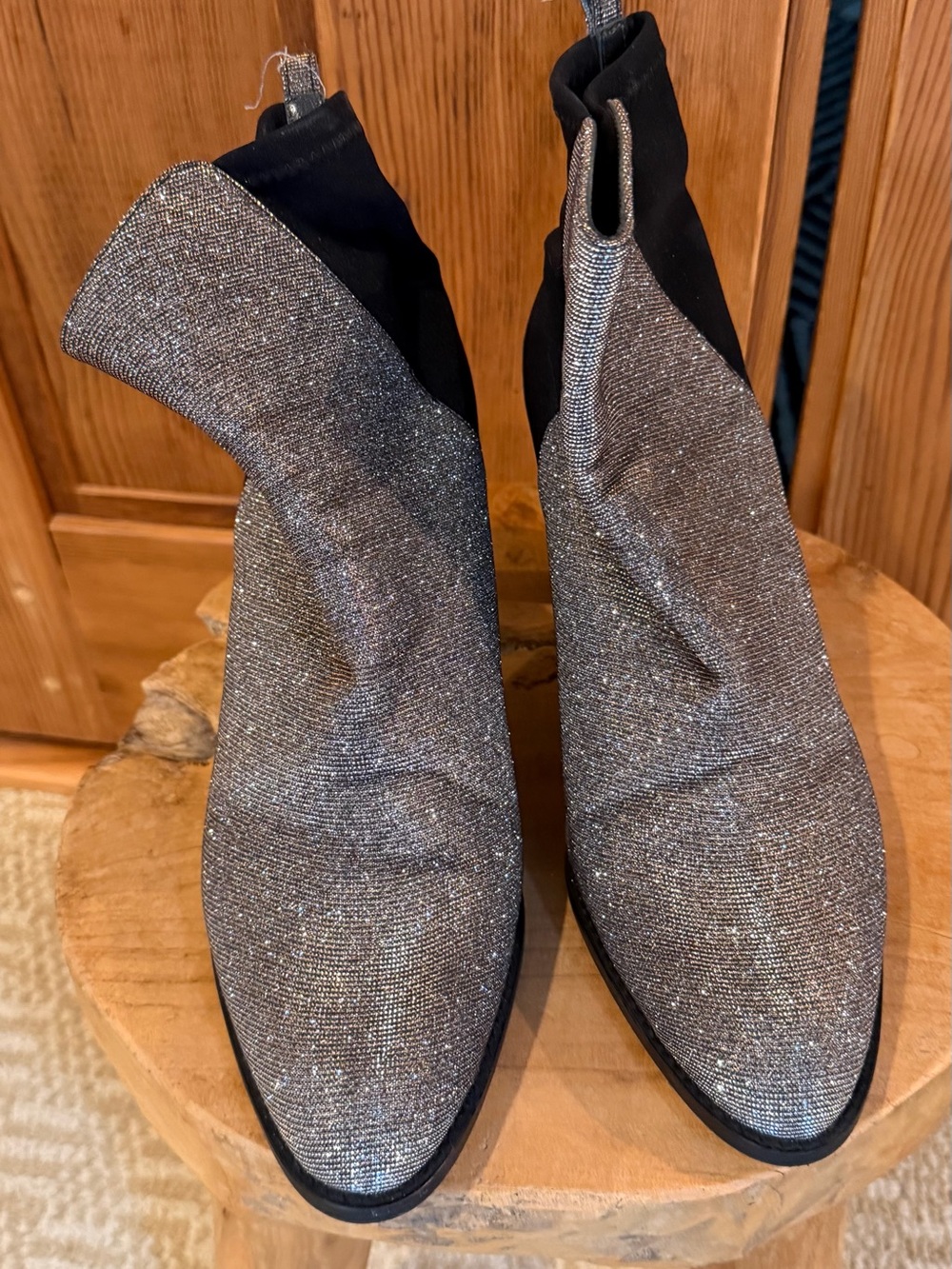 Stuart Weitzman Silver Glitter Ankle Boots
